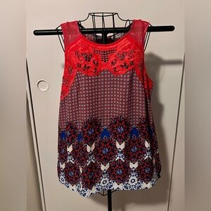 Womens Red/Orange & Blue dressy Tank Blouse